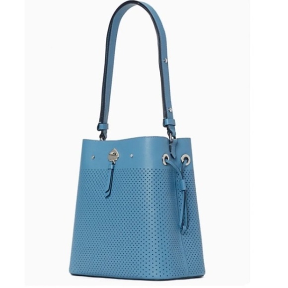 Kate Spade Marti Small Leather Perforated Bucket Bag Shoulder Bag Niagara Blue - Picture 1 of 11